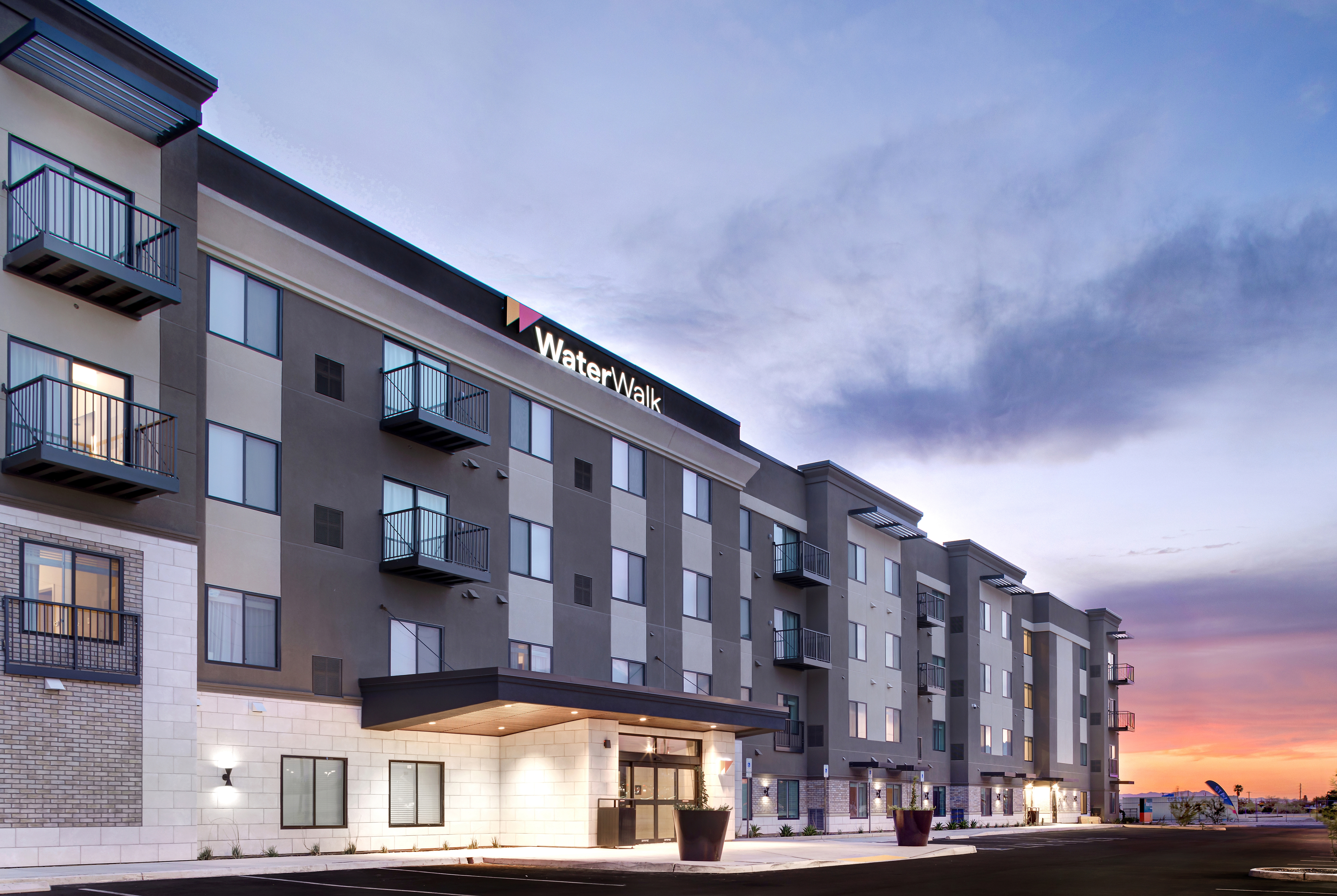 Exterior of WaterWalk Extended Stay Tucson hotel in Tucson, Arizona