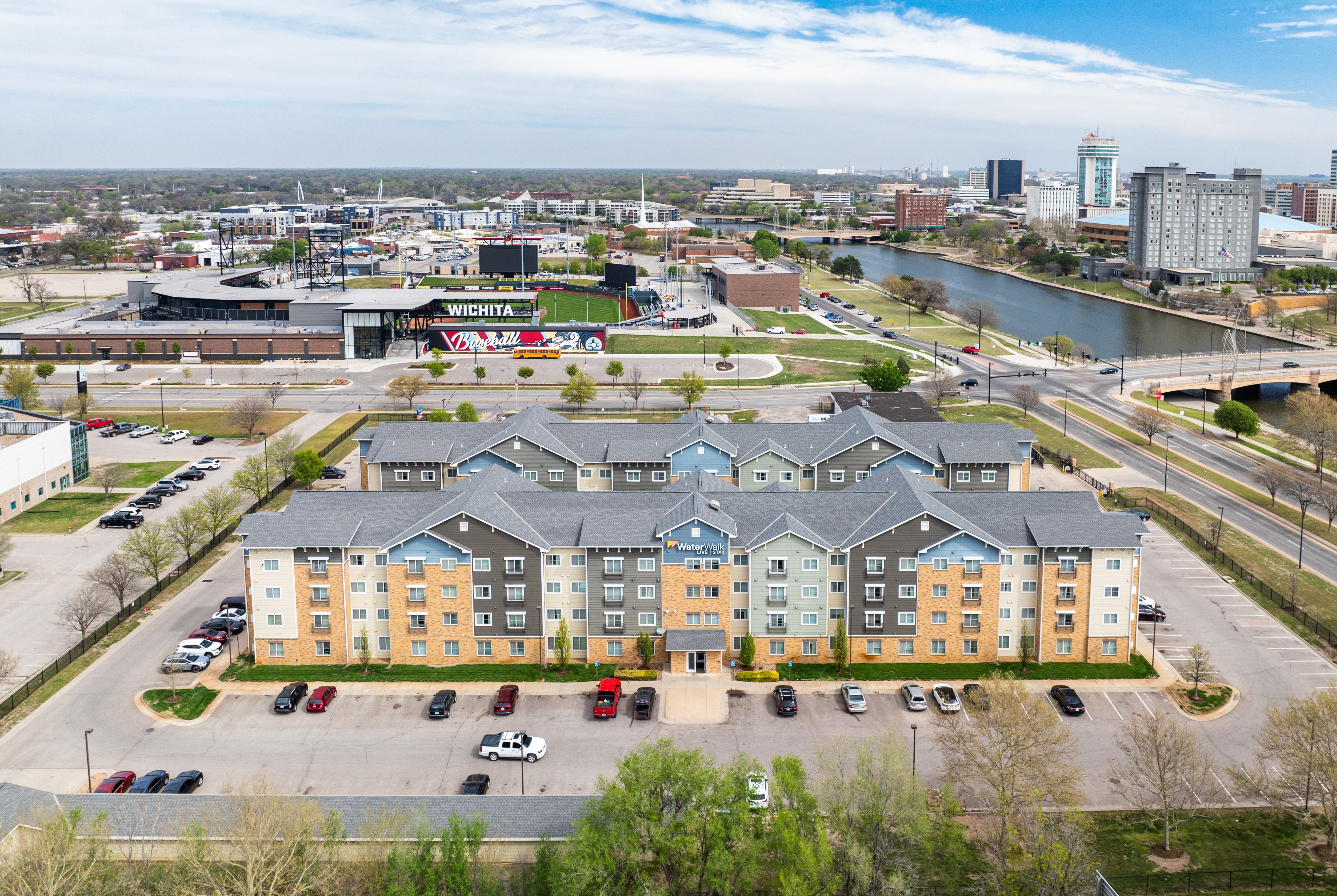 Exterior of WaterWalk Extended Stay Wichita hotel in Wichita, Kansas