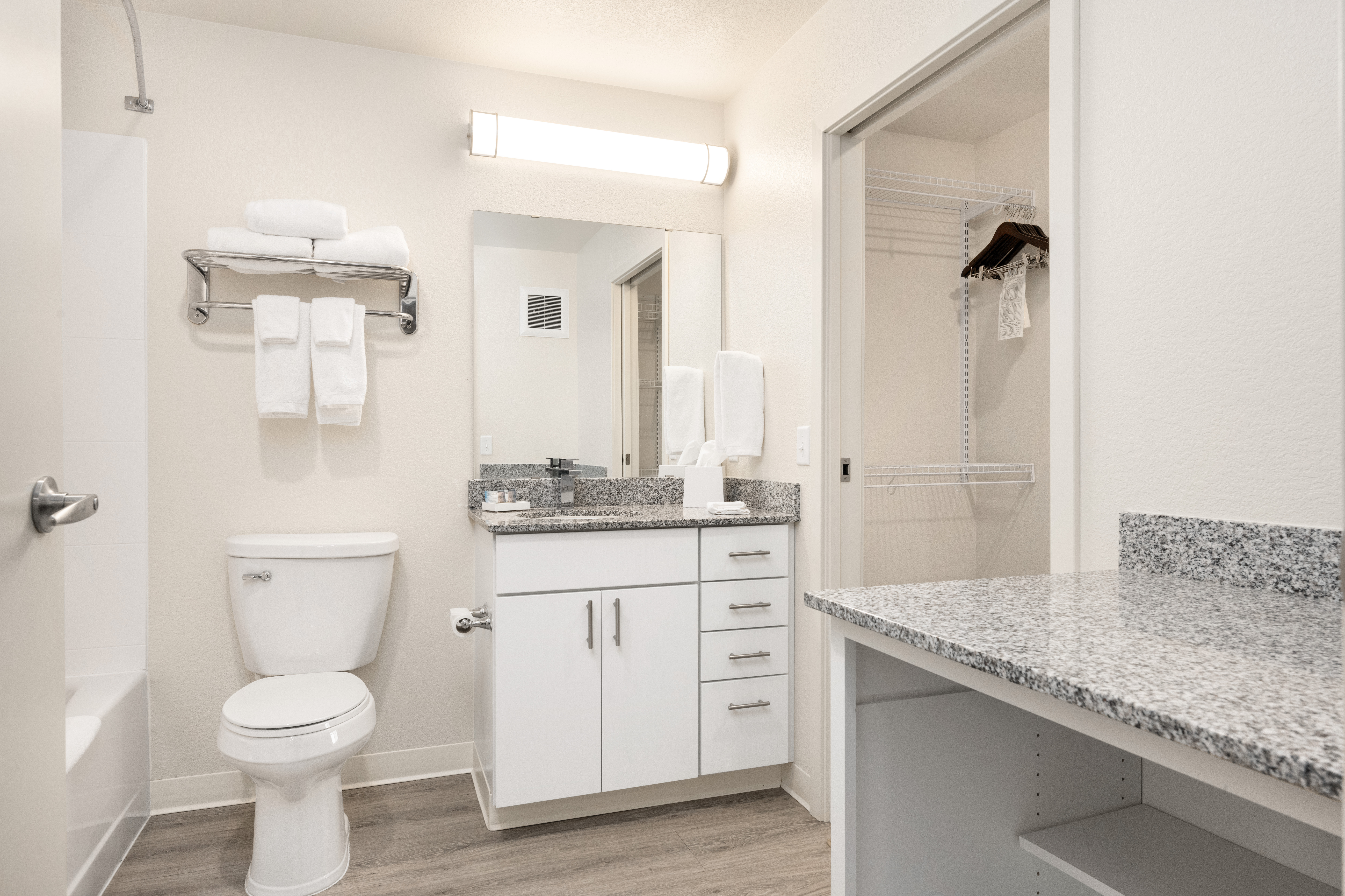 Guest room bath at the WaterWalk Extended Stay Minneapolis - Plymouth in Plymouth, Minnesota