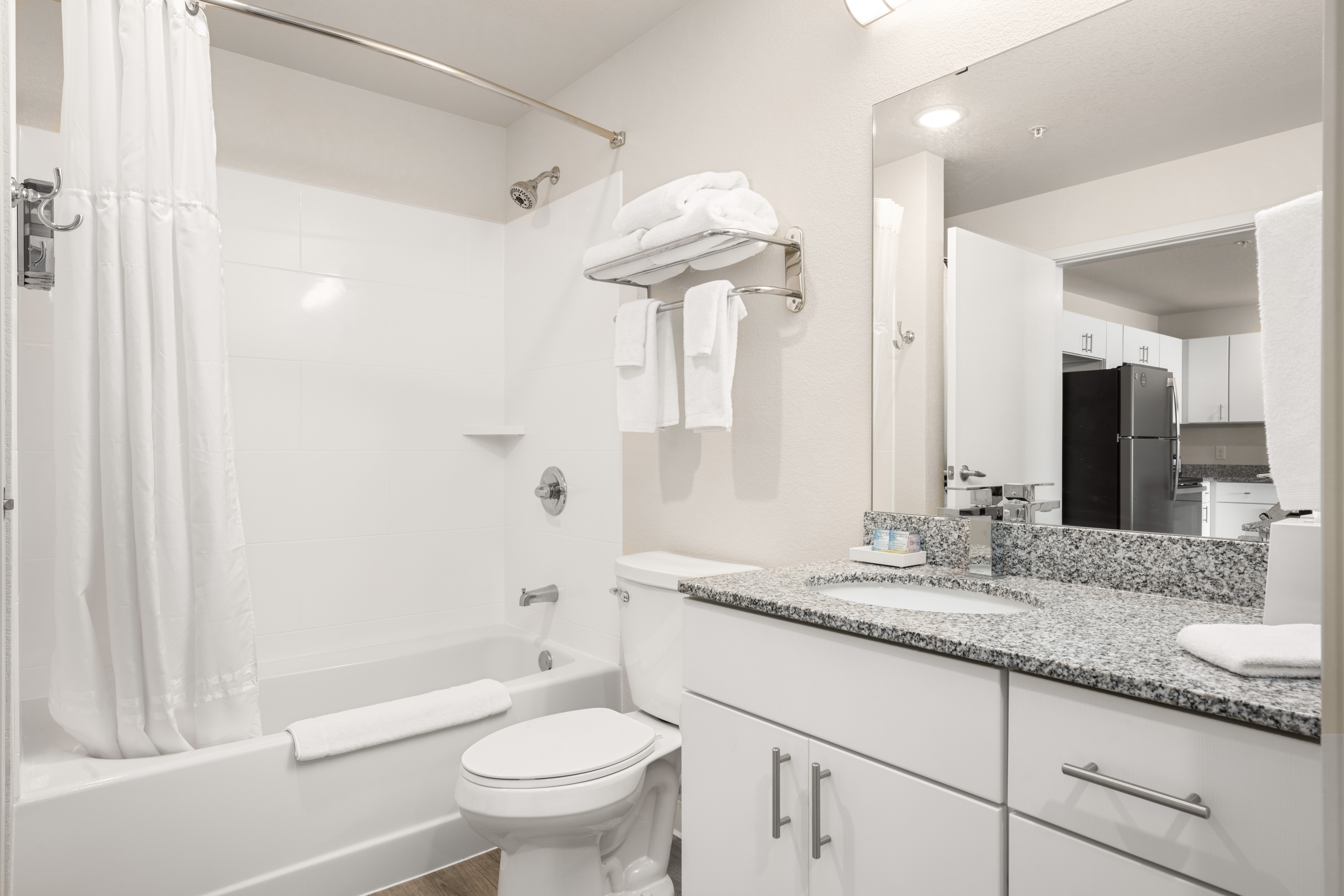 Guest room bath at the WaterWalk Extended Stay Minneapolis - Plymouth in Plymouth, Minnesota