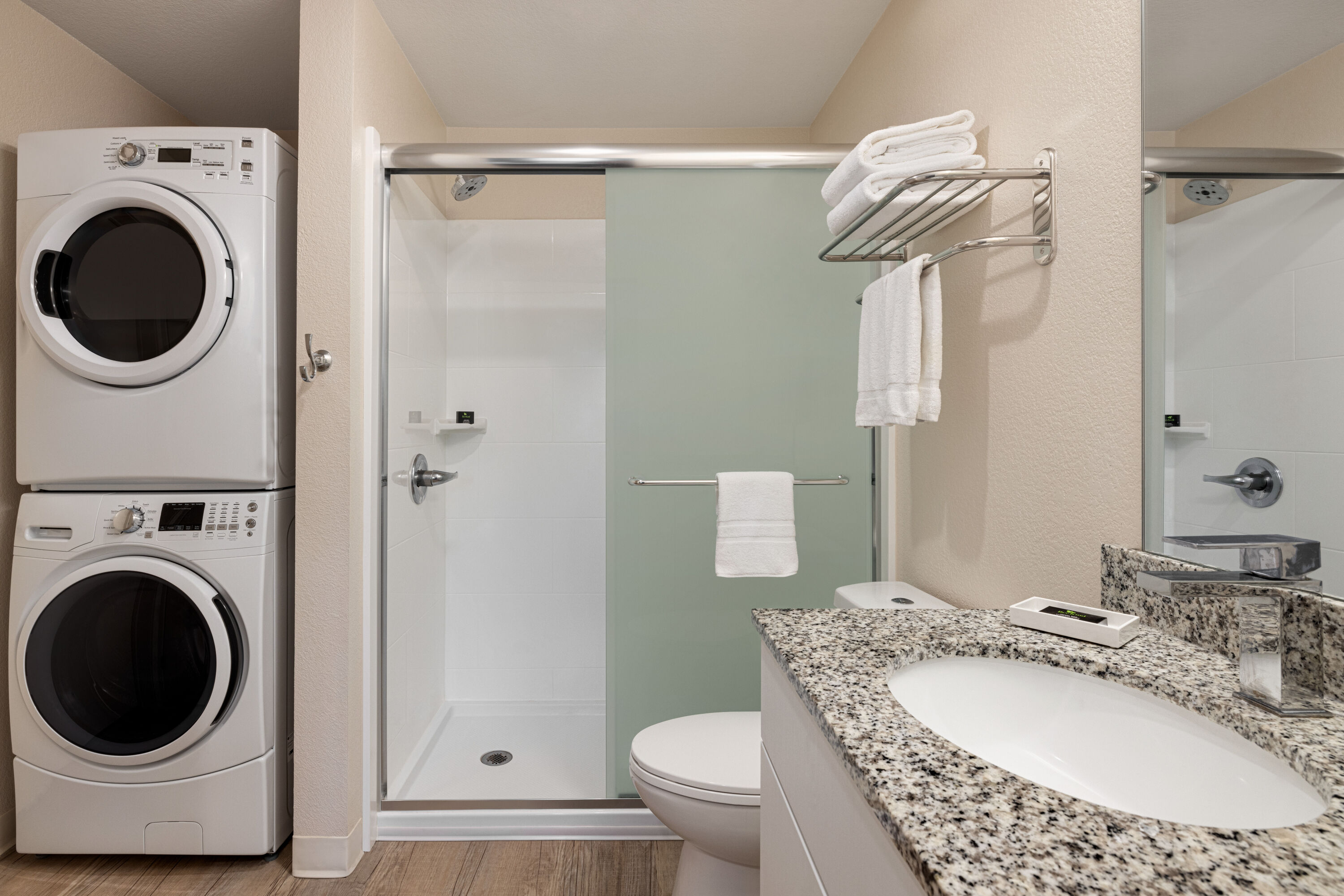 Guest room bath at the WaterWalk Extended Stay Raleigh Durham Research Triangle in Morrisville, North Carolina