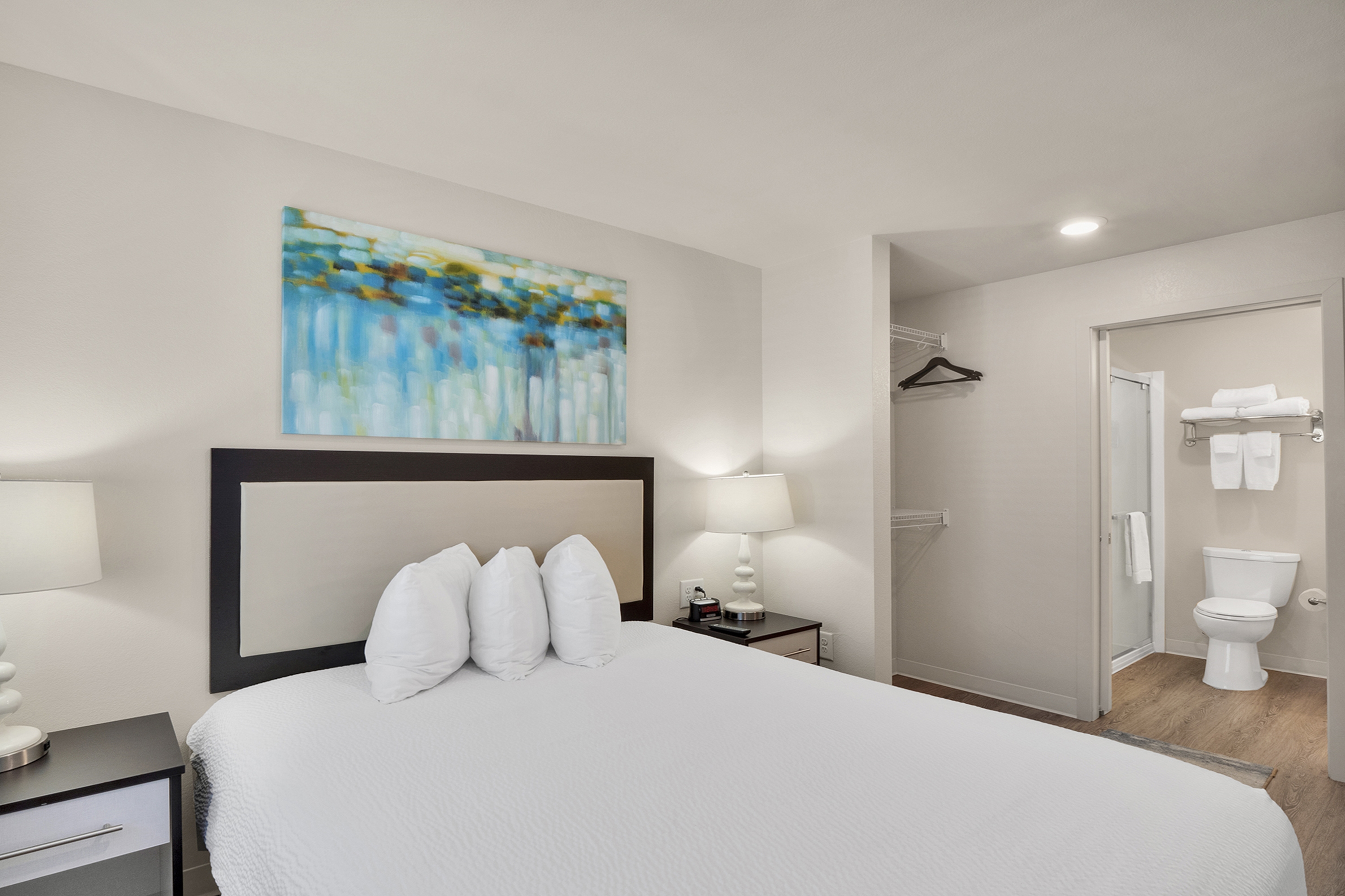 Guest room at the WaterWalk Extended Stay Raleigh Durham Research Triangle in Morrisville, North Carolina
